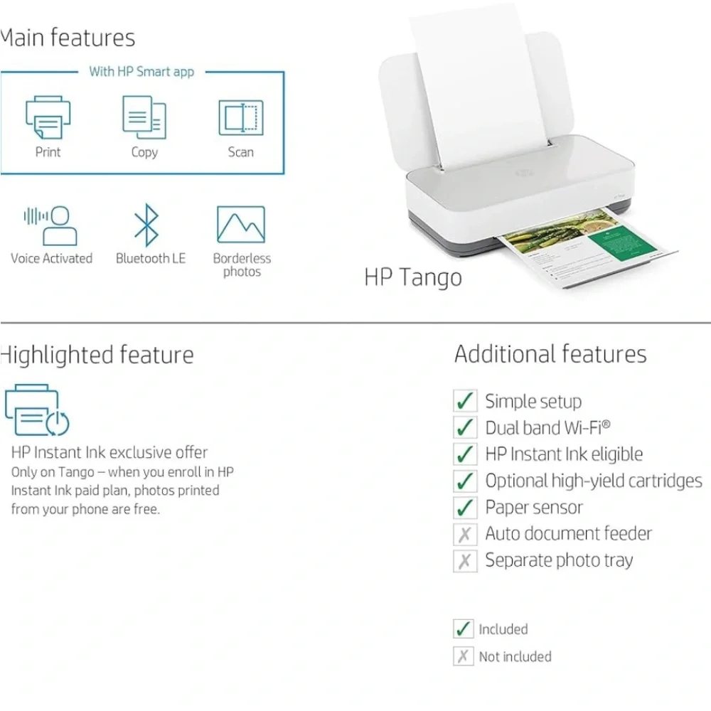 HP White Wireless Printer with Voice Activation with case ALL NEW